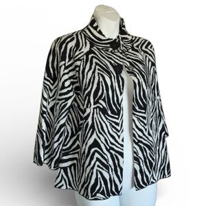 KIM ROGERS Black White Zebra Print Cardigan Jacket 3/4 Sleeve M